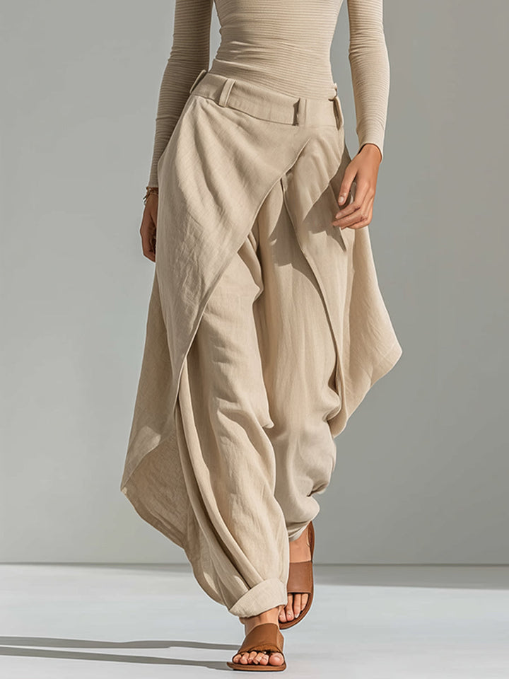 Éveline | Beige Boat-Neck Top and Wide-Leg Ruffle Pant Set