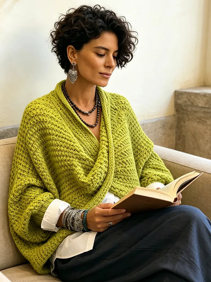 Florentine | Cozy Relaxed Batwing Sleeves Crossover V-Neck Sweater