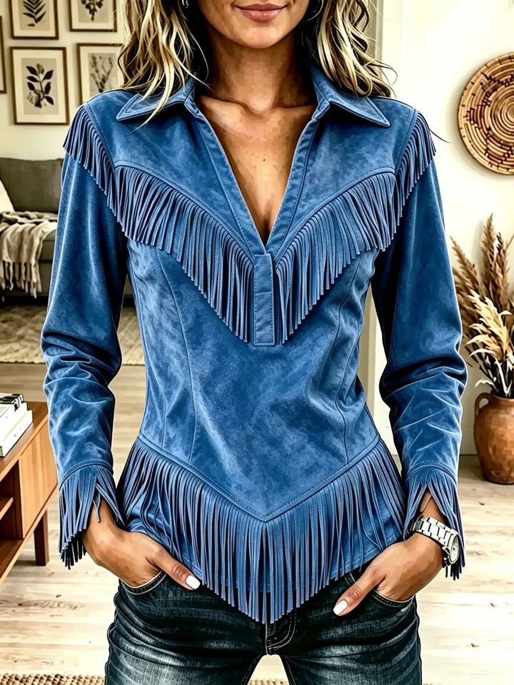 Saskia | Western Fringe Suede Pointed Hem Top