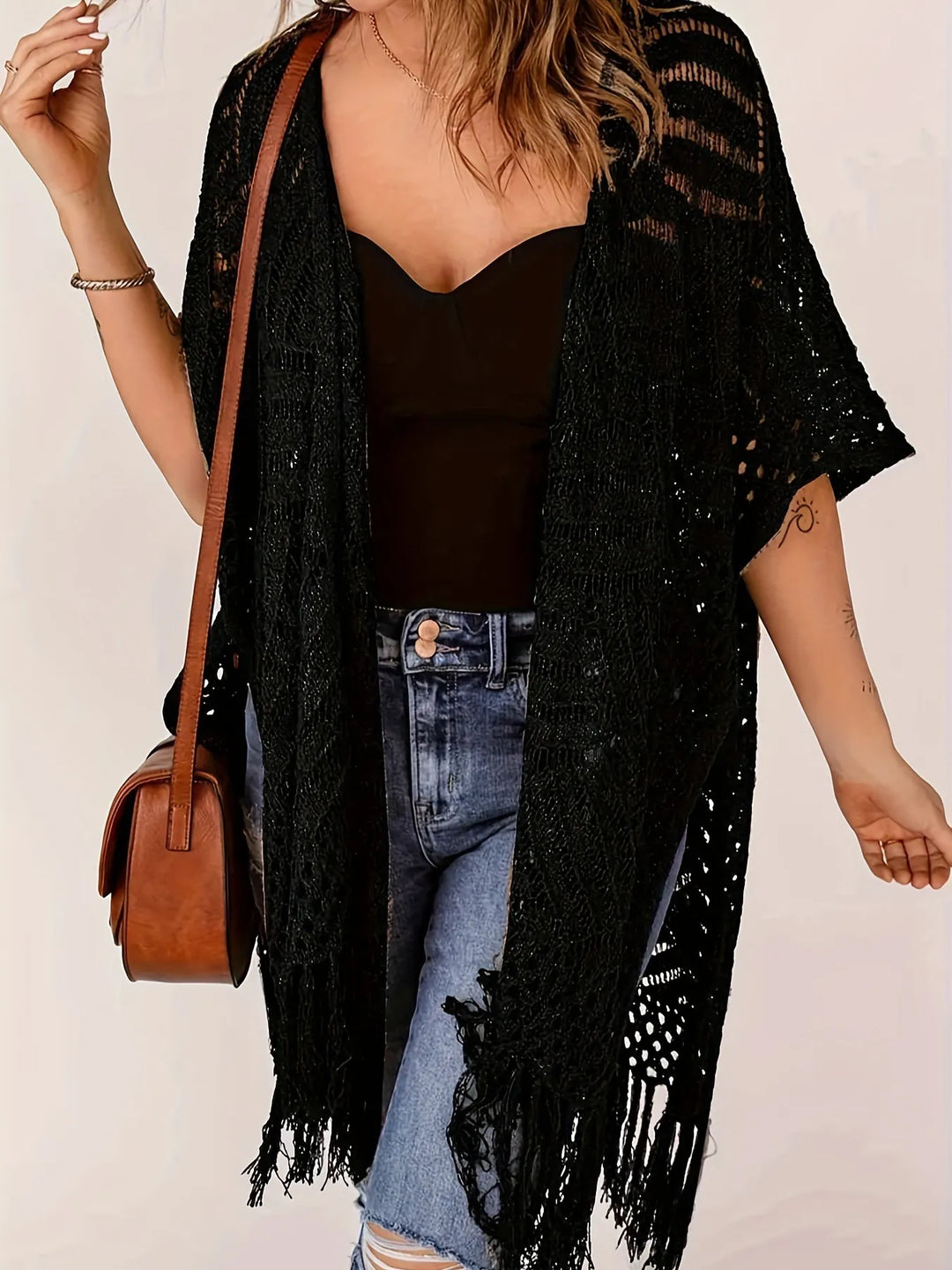 Open-Front Crochet Cardigan Cover-Up