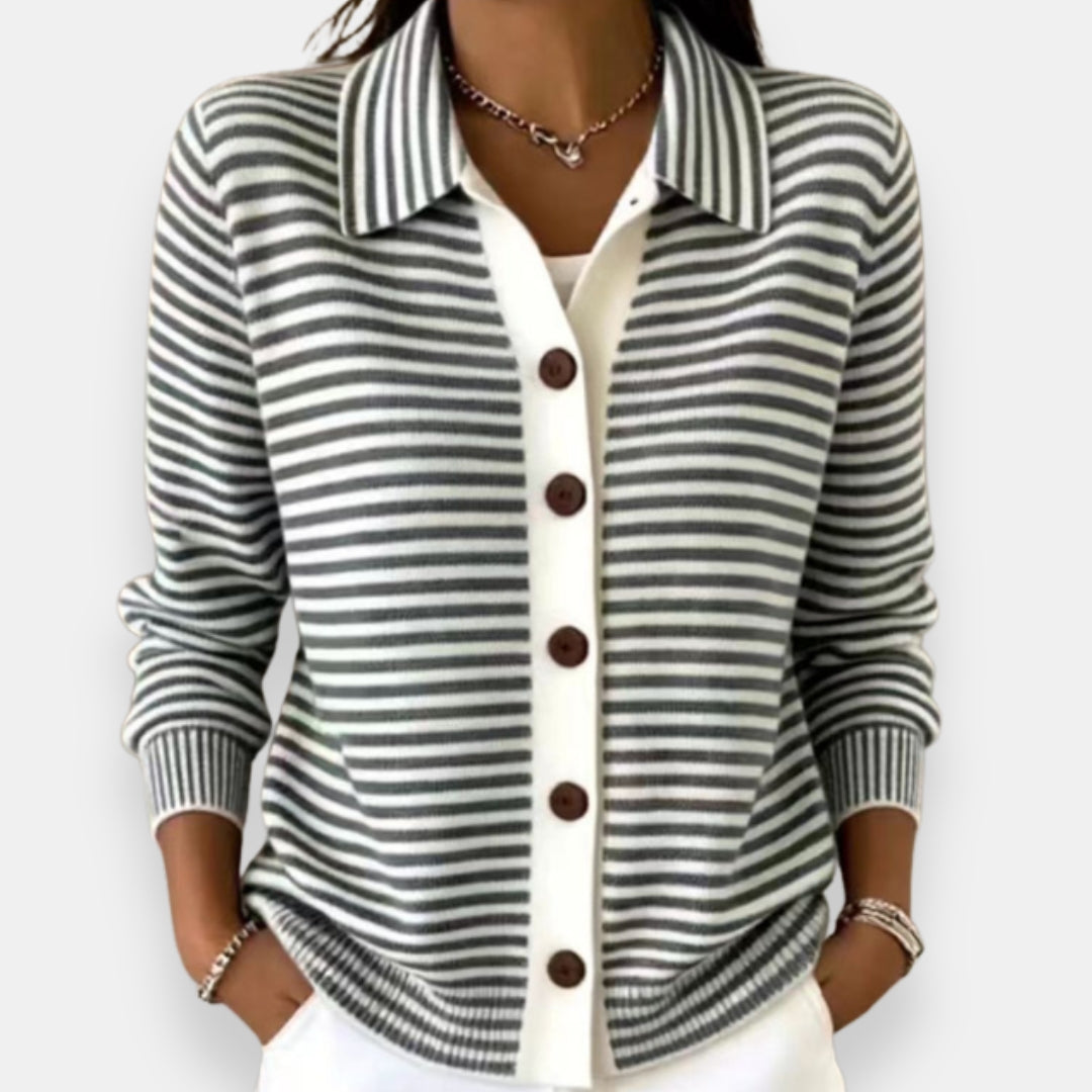 Nola™ Striped Button Cardigan in Black