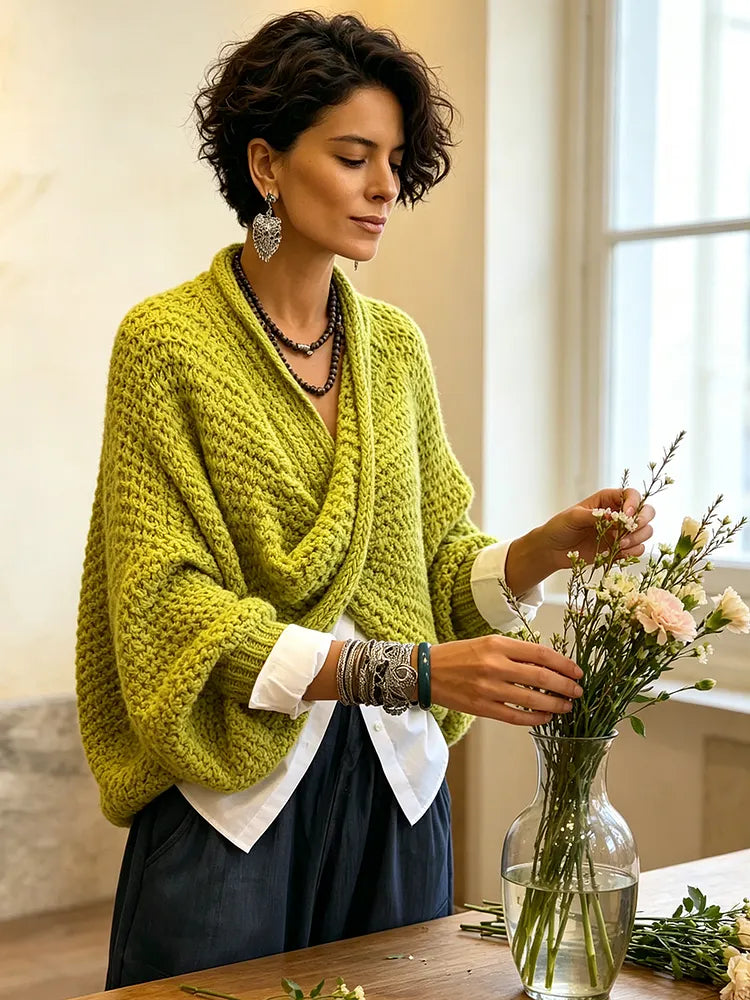 Florentine | Cozy Relaxed Batwing Sleeves Crossover V-Neck Sweater