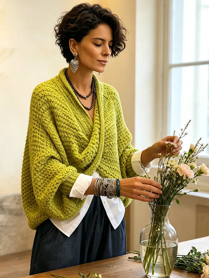Florentine | Cozy Relaxed Batwing Sleeves Crossover V-Neck Sweater