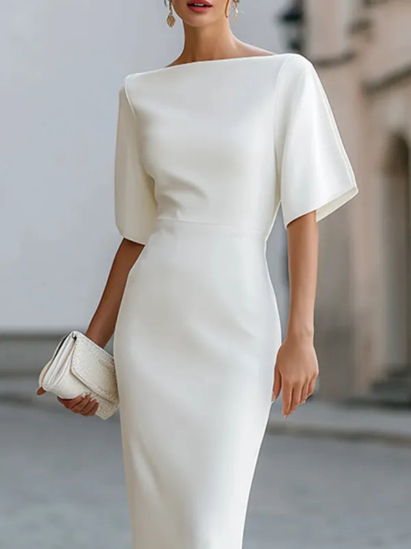 Adeline | Boat Neck Midi-Length Fitted Dress
