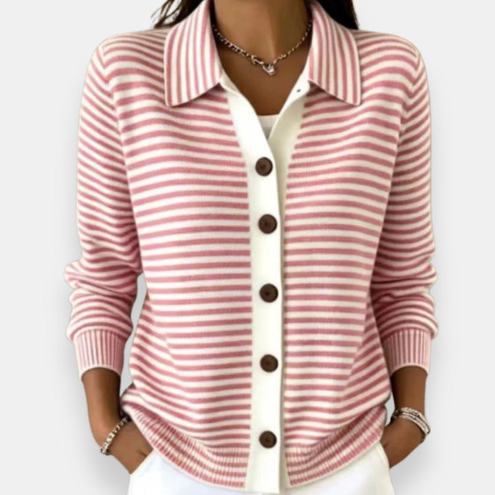 Nola™ Striped Button Cardigan in Pink