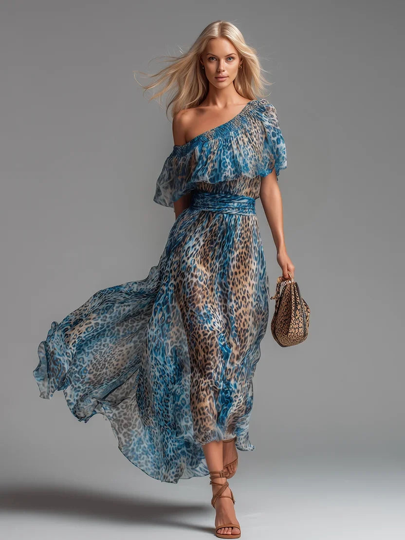 Amara | One-Shoulder Leopard Print Maxi Dress