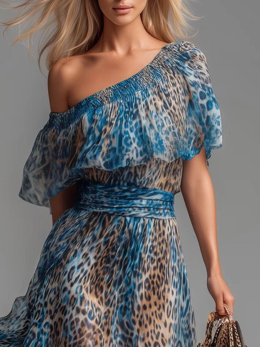 Amara | One-Shoulder Leopard Print Maxi Dress