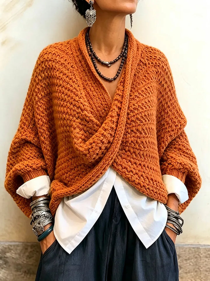 Florentine | Cozy Relaxed Batwing Sleeves Crossover V-Neck Sweater