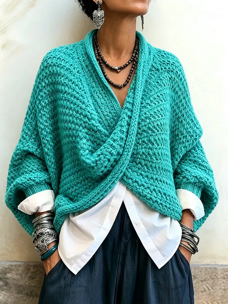 Florentine | Cozy Relaxed Batwing Sleeves Crossover V-Neck Sweater