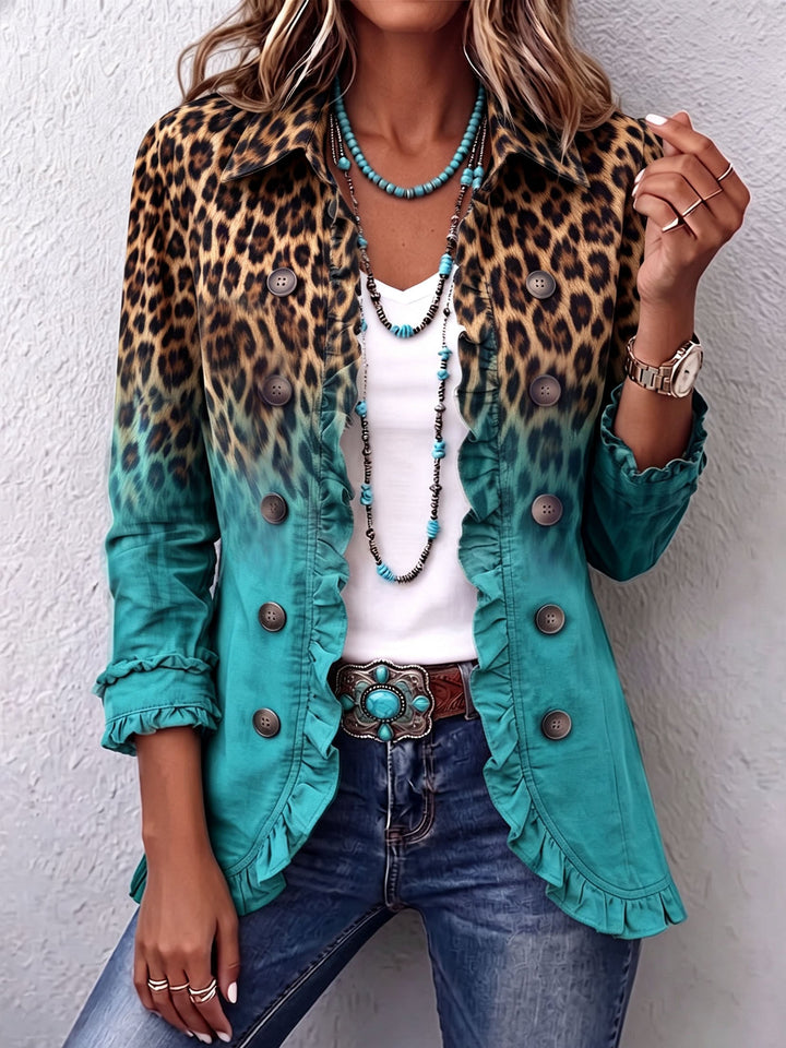 Cassandre | Ombre Leopard Ruffle-Trim Blazer
