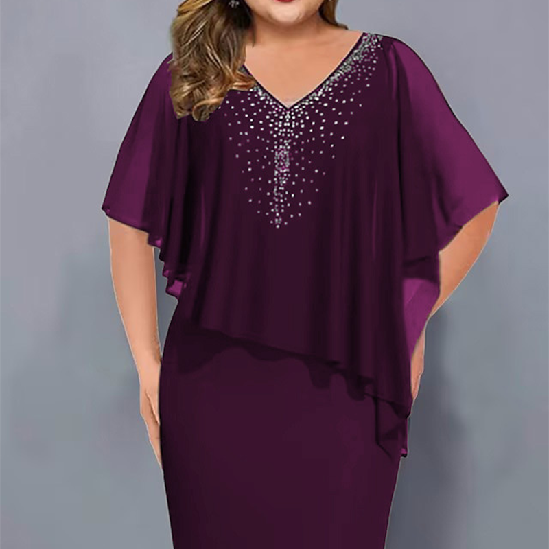 Rhe | Rhinestone V-Neck Cape Dress
