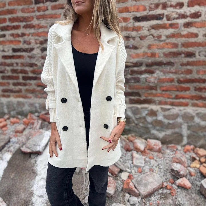 Aurelie | Knit Sleeve Double-Breasted Longline Coat