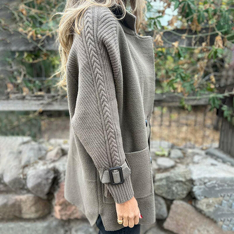 Aurelie | Knit Sleeve Double-Breasted Longline Coat
